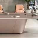 Faux Leather Finish Conference Table – Luxury Long Rectangular Training Desk thumbnail 8