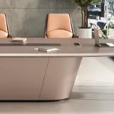 Faux Leather Finish Conference Table – Luxury Long Rectangular Training Desk thumbnail 8