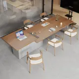 Adjustable Height Solid Wood Conference Table – Modern Long Meeting Desk for Office thumbnail 2