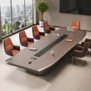 Faux Leather Finish Conference Table – Luxury Long Rectangular Training Desk thumbnail 2
