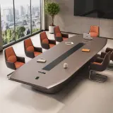 Faux Leather Finish Conference Table – Luxury Long Rectangular Training Desk thumbnail 2