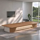 Modern Wood-Finish Conference Table for Office Meeting Rooms – Maoters thumbnail 1