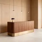 Modern Wood-Finish Reception Desk with Gold-Tone Base for Office Lobbies – Maoters thumbnail 4