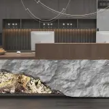 Modern Stone-Texture Reception Desk with Wood Top - Maoters thumbnail 9