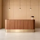 Modern Wood-Finish Reception Desk with Gold-Tone Base for Office Lobbies – Maoters thumbnail 3