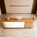 Rattan Curved Wood Reception Desk - Maoters thumbnail 2