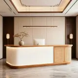 Rattan Curved Wood Reception Desk - Maoters thumbnail 3