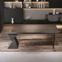 Italian Minimalist Desk with Outlet Solid Wood thumbnail 4