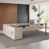 Modern Minimalist L-Shaped Executive Desk - Maoters thumbnail 4