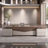 Large Executive Office Desk with Modern Wood Finish and Built-In Storage for Professional Office Spaces - Maoters thumbnail 3