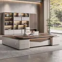 Large Executive Office Desk with Modern Wood Finish and Built-In Storage for Professional Office Spaces - Maoters thumbnail 2