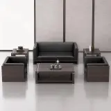 Compact Modern Guest Office Sofa – Genuine Leather, Black thumbnail 4
