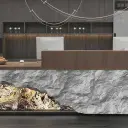 Modern Stone-Texture Reception Desk with Wood Top - Maoters thumbnail 4