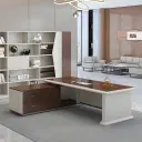 Modern Wood-Grain L-Shaped Executive Desk - Maoters thumbnail 3