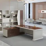 Modern Wood-Grain L-Shaped Executive Desk - Maoters thumbnail 3