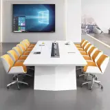 Large Rectangular White Lacquered Conference Table – Maoters thumbnail 3