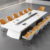 Large Rectangular White Lacquered Conference Table – Maoters thumbnail 2