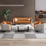 Luxury Leather Office Sofa – Compact Casual Orange thumbnail 3