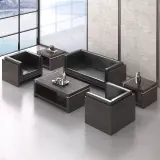Compact Modern Guest Office Sofa – Genuine Leather, Black thumbnail 2