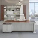 Modern Wood-Grain L-Shaped Executive Desk - Maoters thumbnail 4