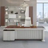 Modern Wood-Grain L-Shaped Executive Desk - Maoters thumbnail 4
