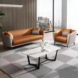 Luxury Leather Office Sofa – Compact Casual Orange thumbnail 4