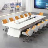 Large Rectangular White Lacquered Conference Table – Maoters thumbnail 4