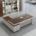 Modern Wood-Grain L-Shaped Executive Desk - Maoters thumbnail 1