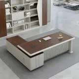 Modern Wood-Grain L-Shaped Executive Desk - Maoters thumbnail 1