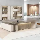 Modern Office Wood Grain Executive Desk - Maoters thumbnail 1