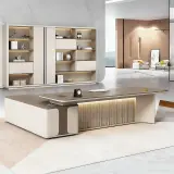 Modern Office Wood Grain Executive Desk - Maoters thumbnail 1