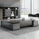 Dark Wood Cabinet Executive Desk - Maoters thumbnail 1