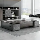 Dark Wood Cabinet Executive Desk - Maoters thumbnail 1
