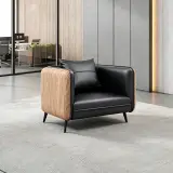 Wood Grain Leather Sofa - Maoters thumbnail 1