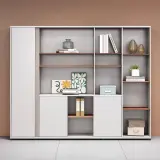 Modern Office Storage Cabinet with Open Shelves thumbnail 2