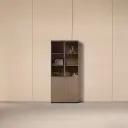 Wood Grain File Cabinet with Glass Doors - Maoters thumbnail 1