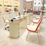 Dark Marble Nail Desk with Vacuum and Lamp thumbnail 2