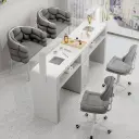 Minimalist Cream Nail Table with Vacuum Light thumbnail 2