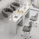 Minimalist Cream Nail Table with Vacuum Light thumbnail 2