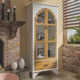Vintage Solid Wood Carved Glass Display Cabinet thumbnail 3