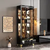Modern White Glass Wine Cabinet with Lock thumbnail 4
