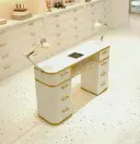 Dark Marble Nail Desk with Vacuum and Lamp thumbnail 1
