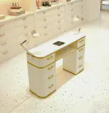 Dark Marble Nail Desk with Vacuum and Lamp thumbnail 1