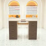 Retro Cream Marble Nail Desk with Storage thumbnail 1