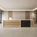 Modern Wood Slat Reception Desk - Maoters thumbnail 1
