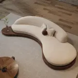 Retro Solid Wood Curved Sofa thumbnail 3