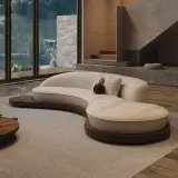 Retro Solid Wood Curved Sofa thumbnail 4