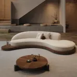 Retro Solid Wood Curved Sofa thumbnail 2