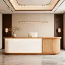 Rattan Curved Wood Reception Desk - Maoters thumbnail 1