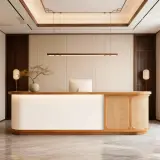 Rattan Curved Wood Reception Desk - Maoters thumbnail 1